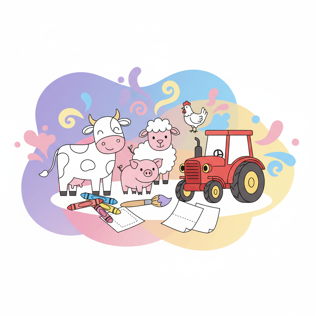 Bauernhof-Ausmalbilder: Tiere, Traktoren & Landleben