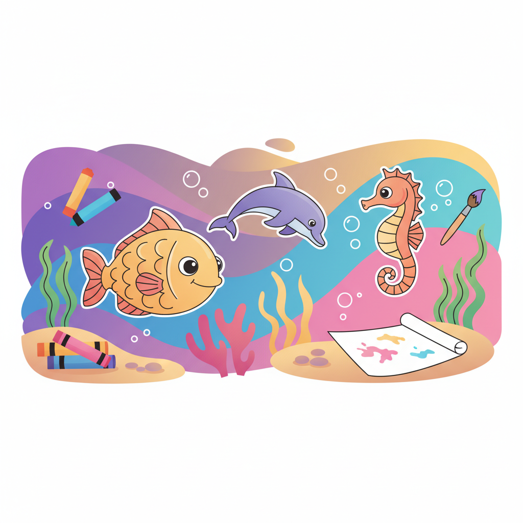 Unterwasserwelt-Ausmalbilder: Fische, Delfine & Meer