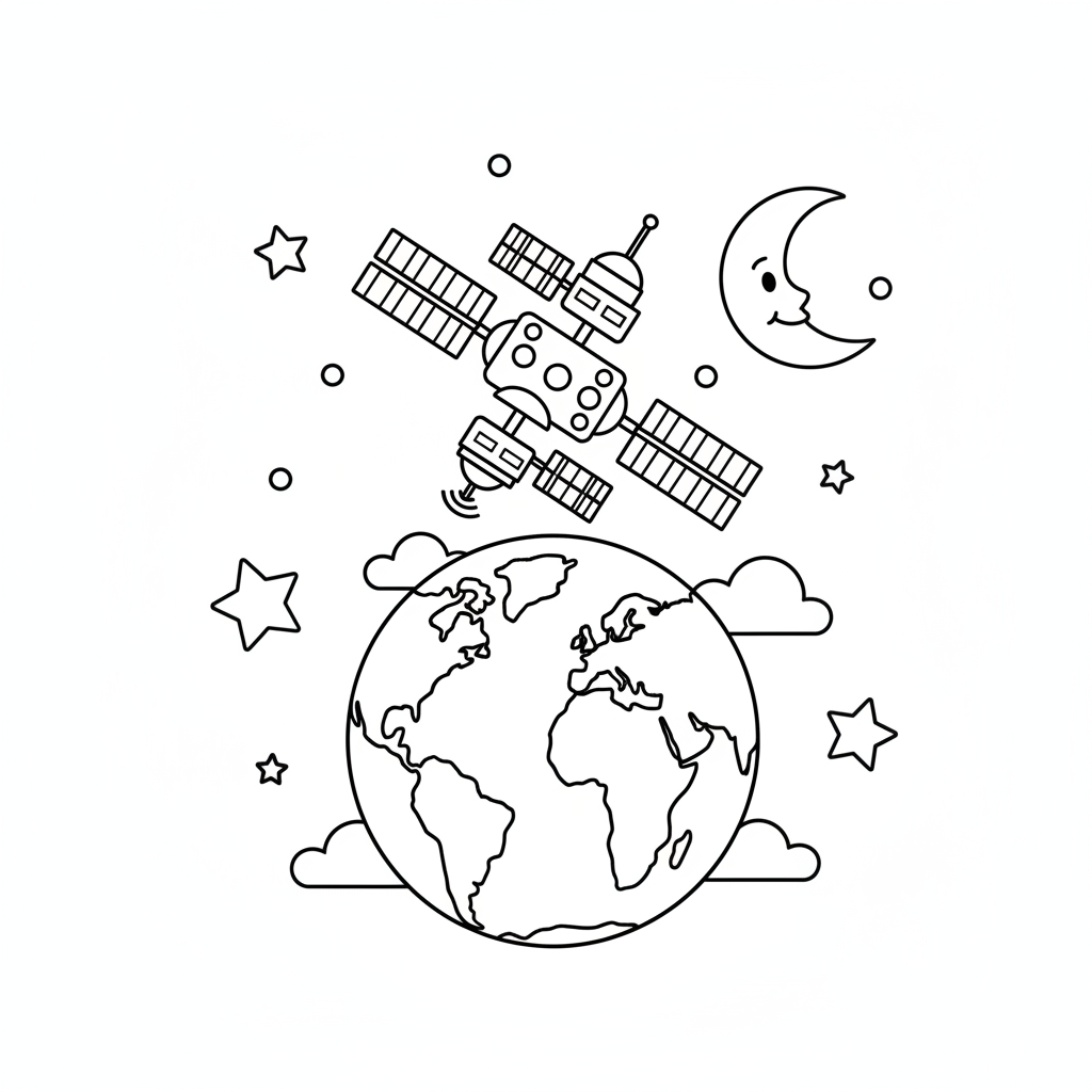 Raumstation umkreist Erde Ausmalbild