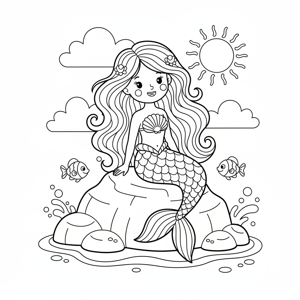 Meerjungfrau auf Felsen Ausmalbild