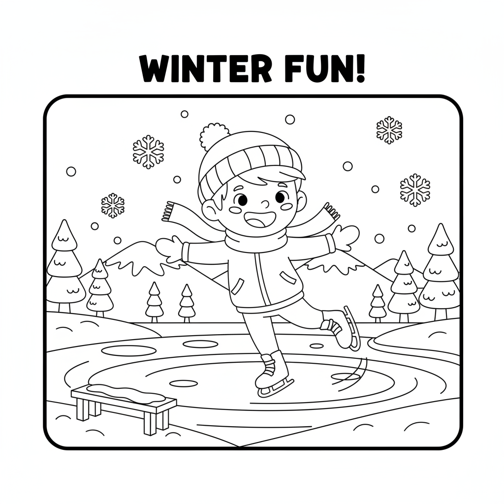 Schlittschuhlaufen auf See Ausmalbild