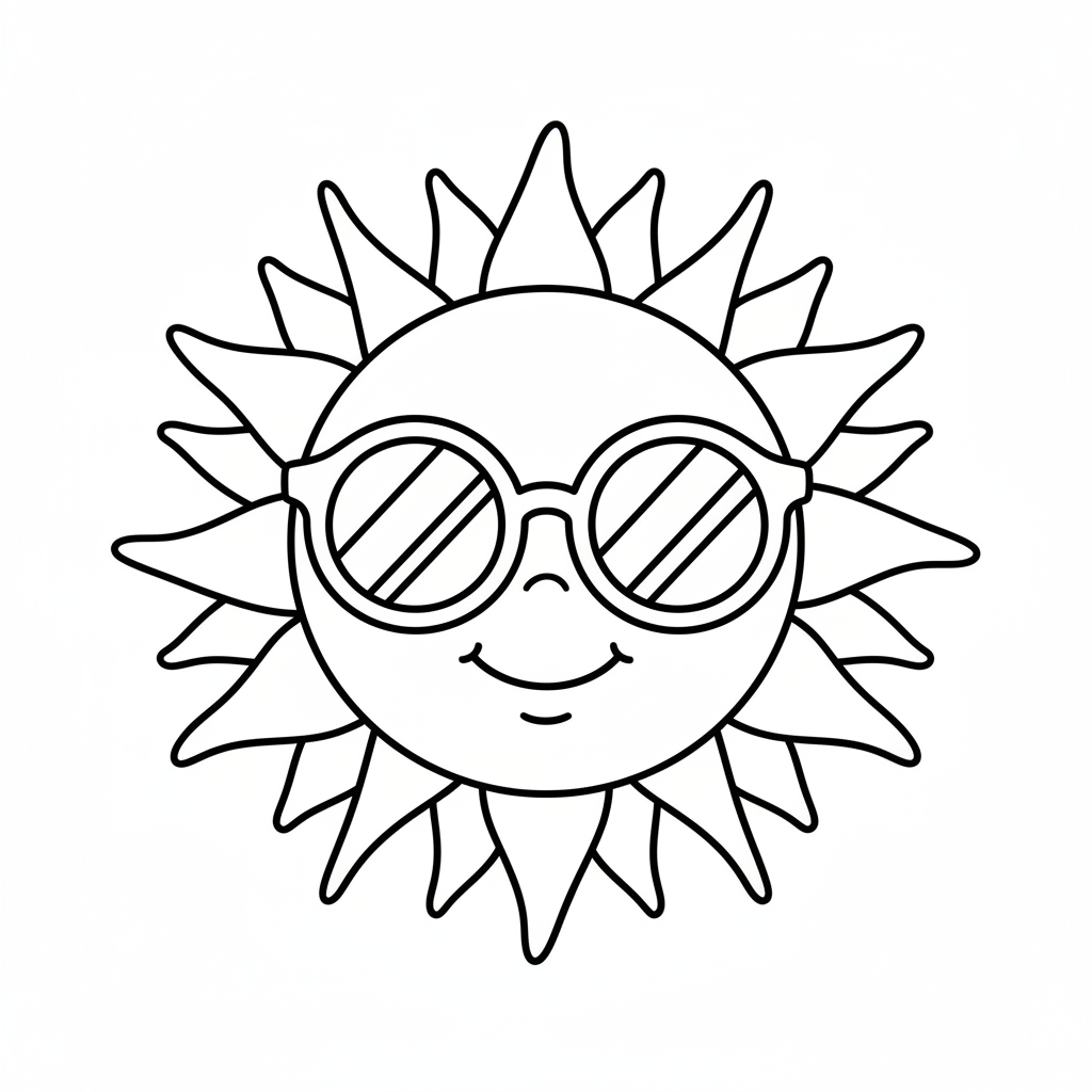 Große Sonne mit Sonnenbrille Ausmalbild