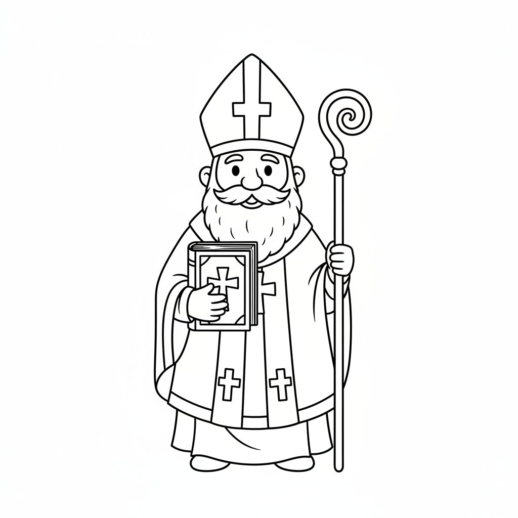 Nikolaus mit goldenem Buch und Stab Ausmalbild