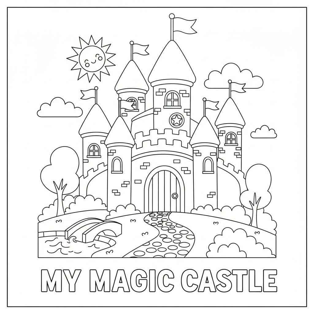 Märchenschloss mit Türmen Ausmalbild