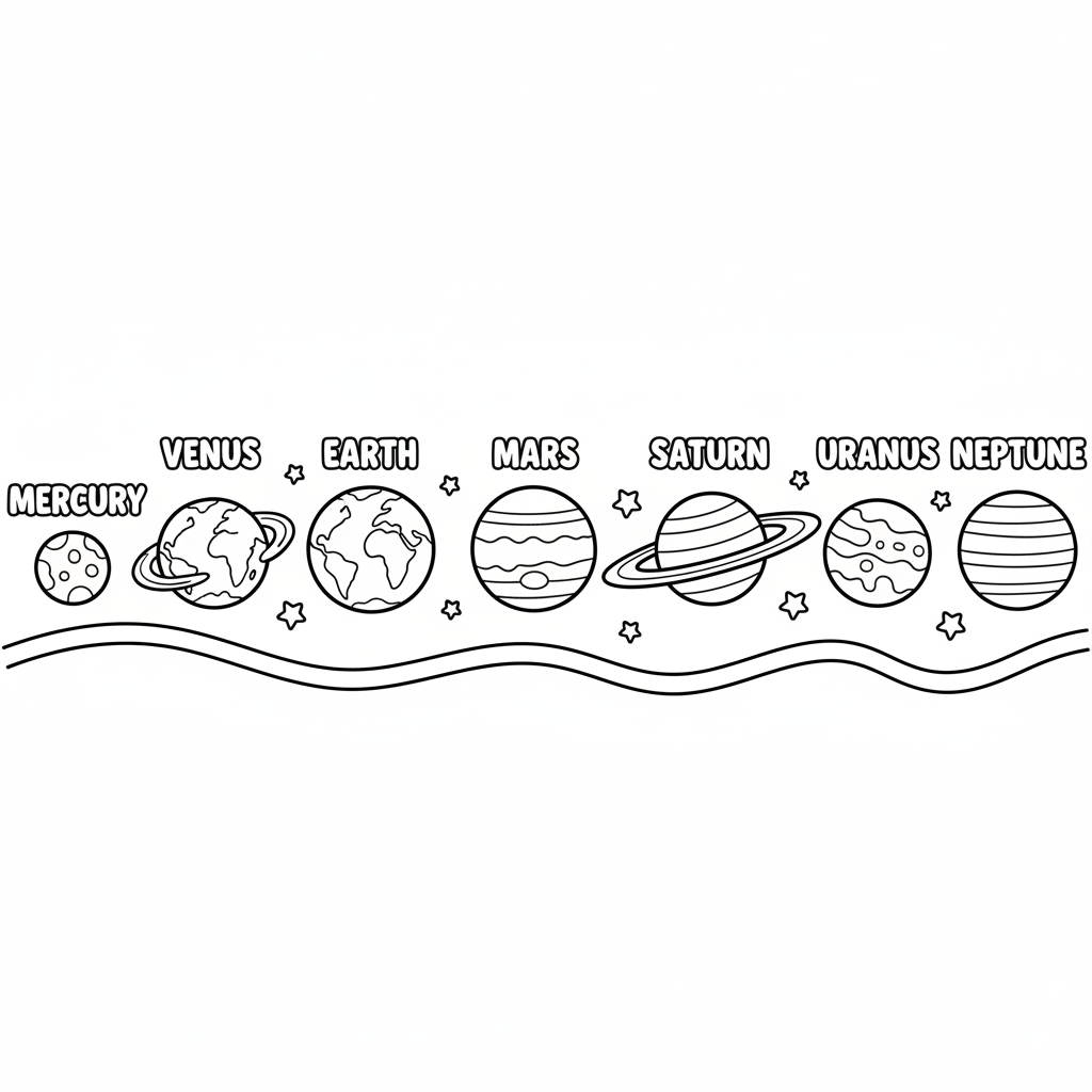 Sonnensystem Planeten in Reihe Ausmalbild