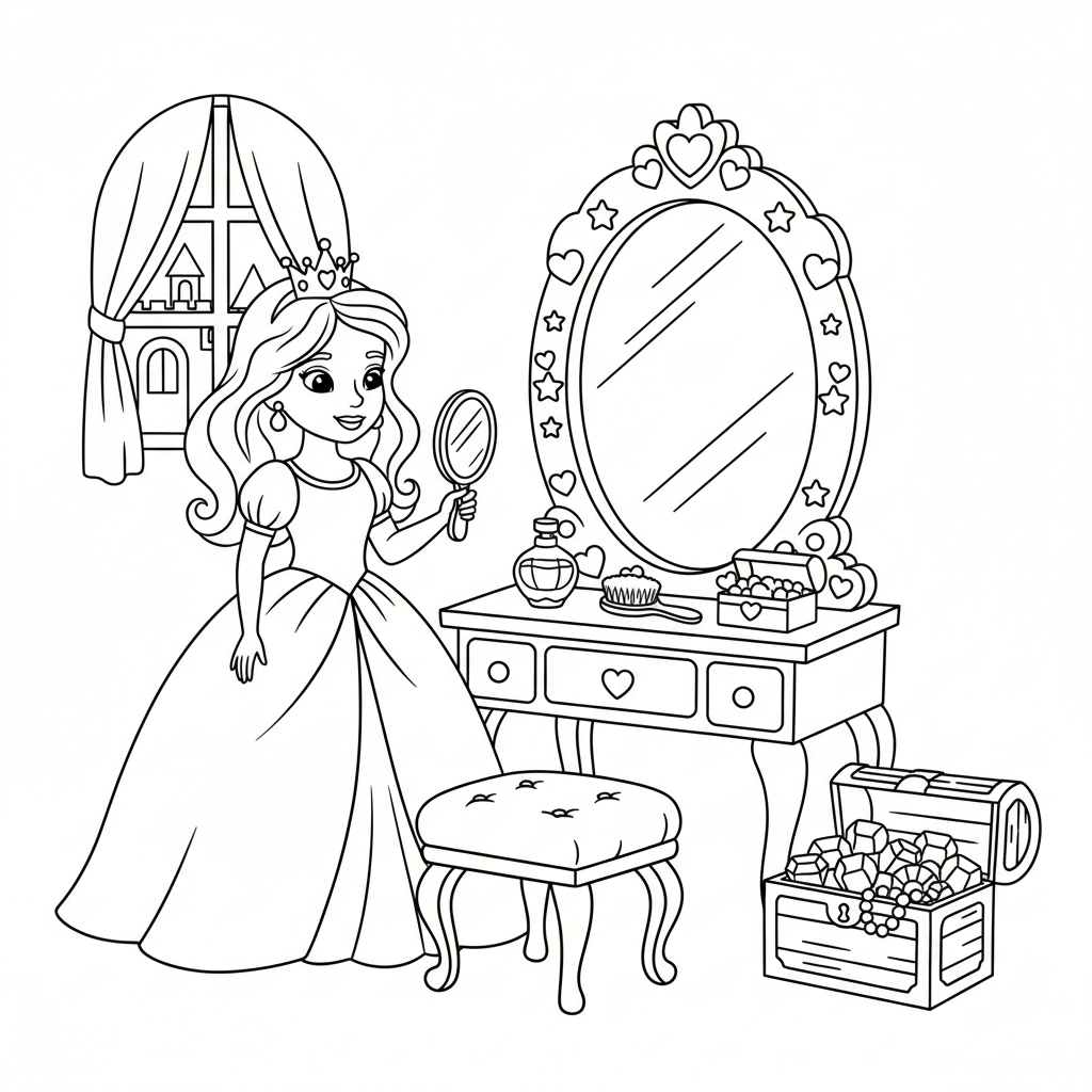 Prinzessin am Spiegel Ausmalbild