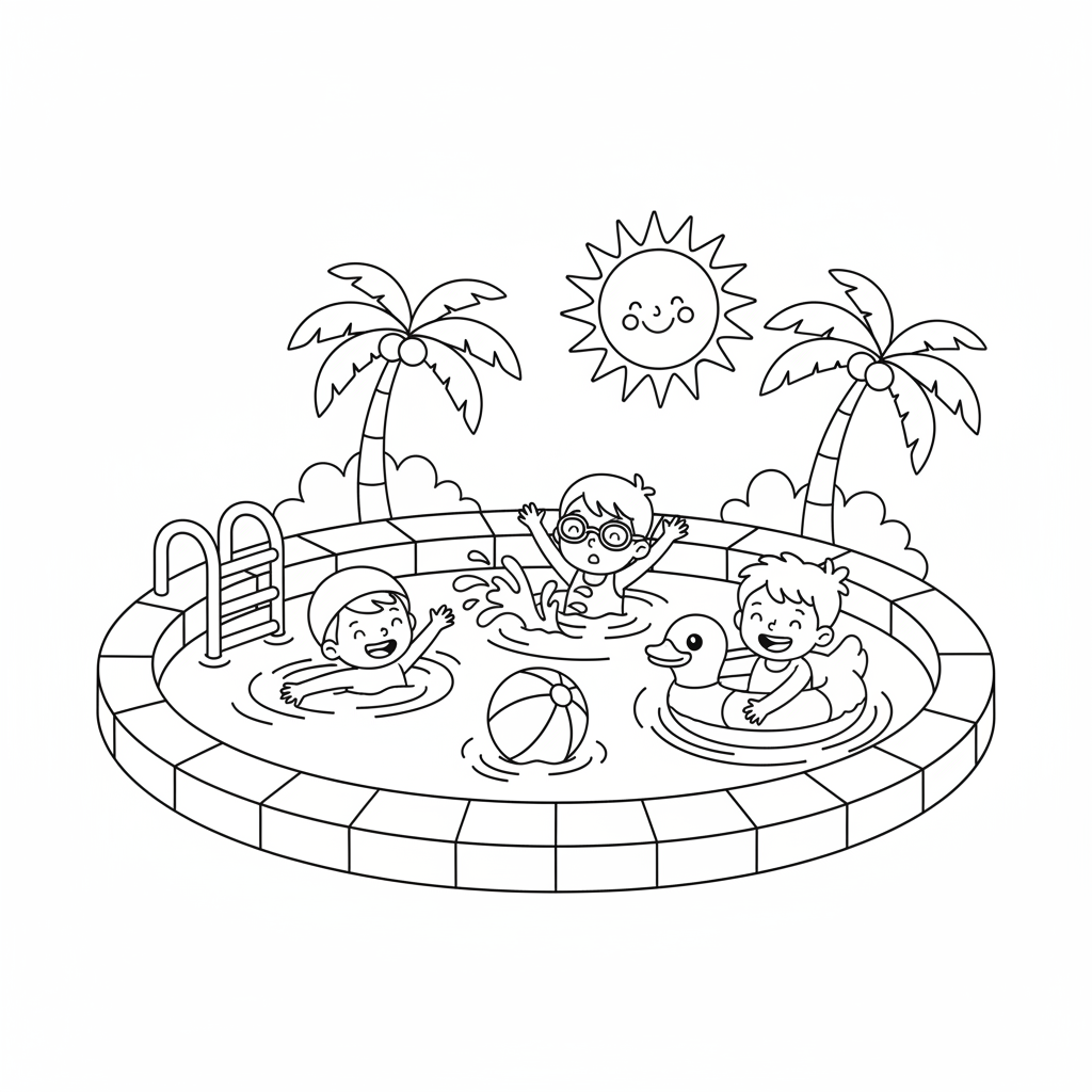 Kinder schwimmen im Pool Ausmalbild