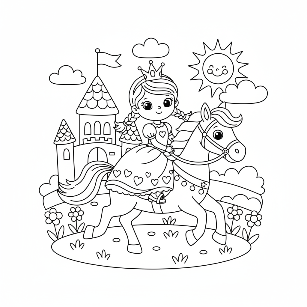 Prinzessin reitet Pferd Ausmalbild