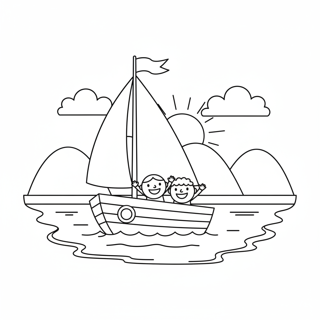 Segelboot auf See Ausmalbild