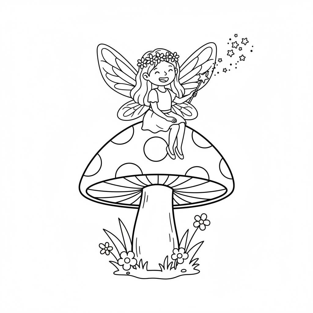 Fee sitzt auf Pilz Ausmalbild