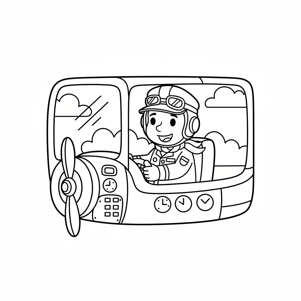 Pilot im Flugzeug Ausmalbild