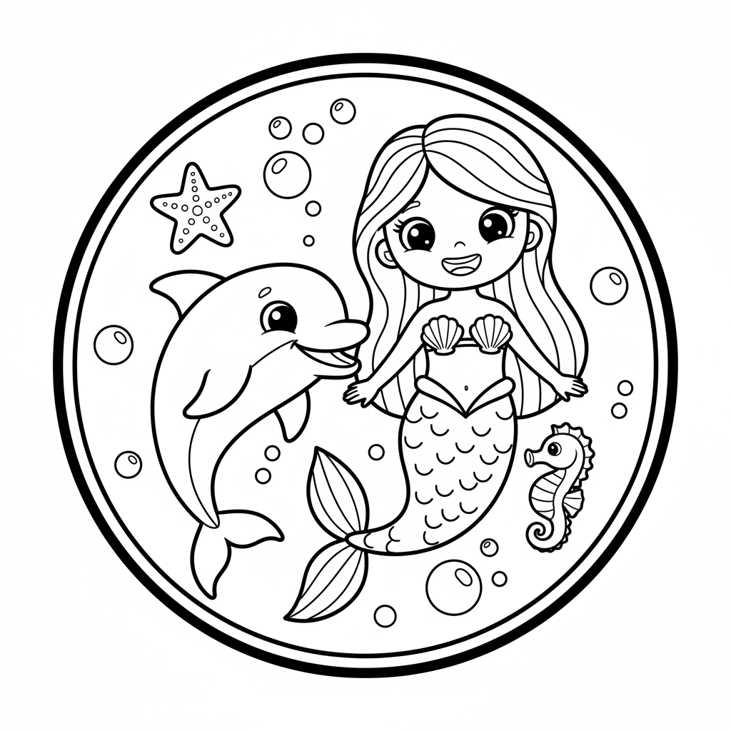 Meerjungfrau mit Delphin Ausmalbild