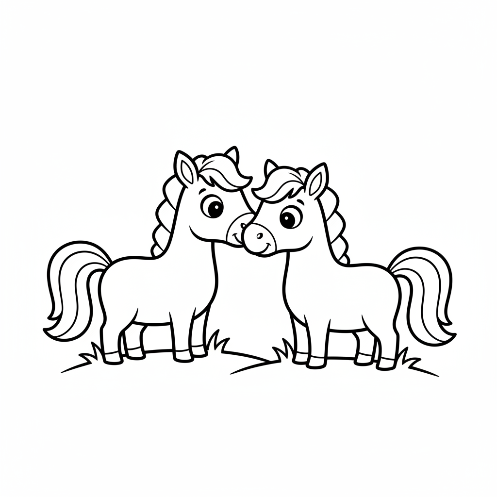 Zwei Pferde schmusen miteinander Ausmalbild