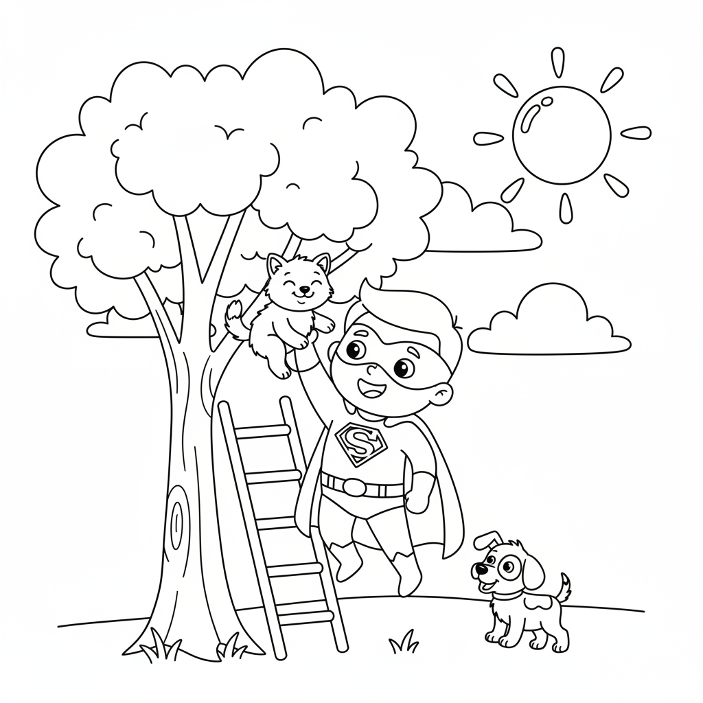 Superheld rettet Kätzchen Ausmalbild