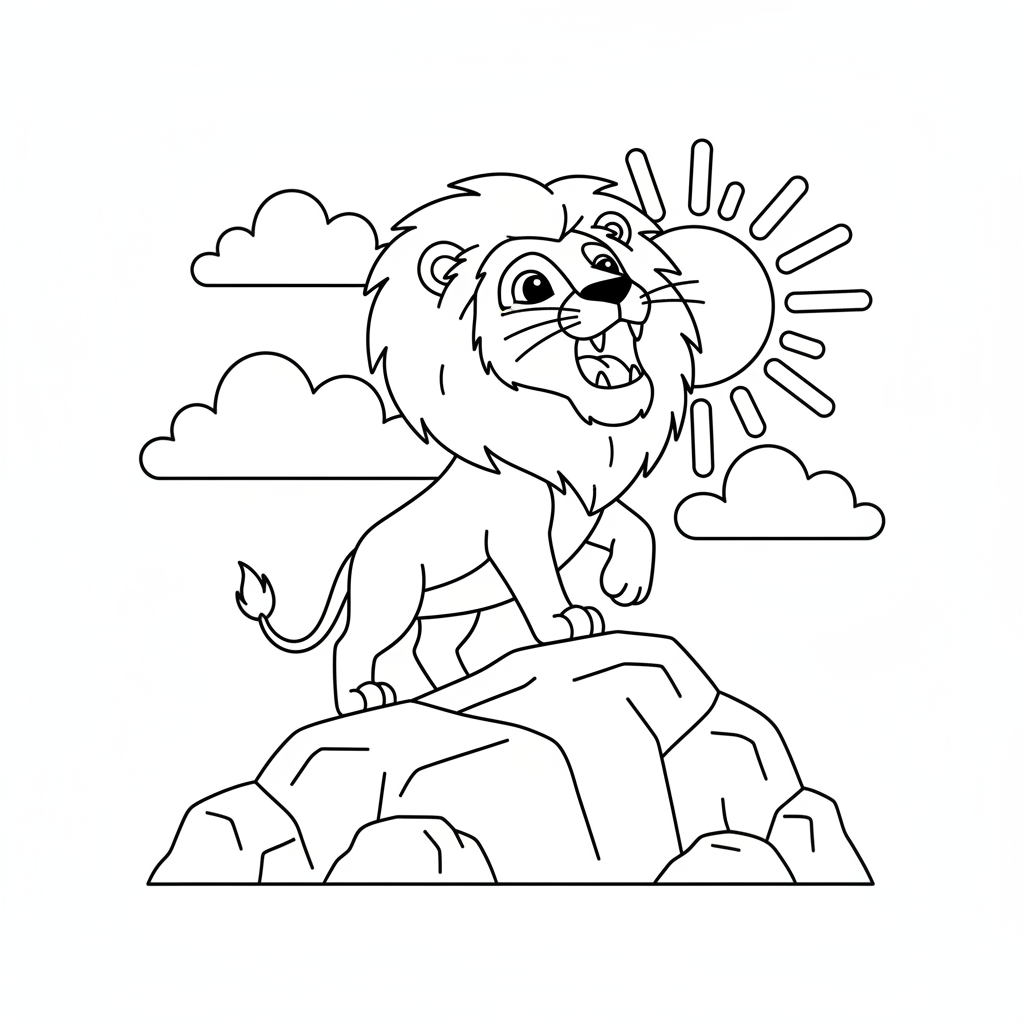 Lion Roaring on Rock Coloring Page