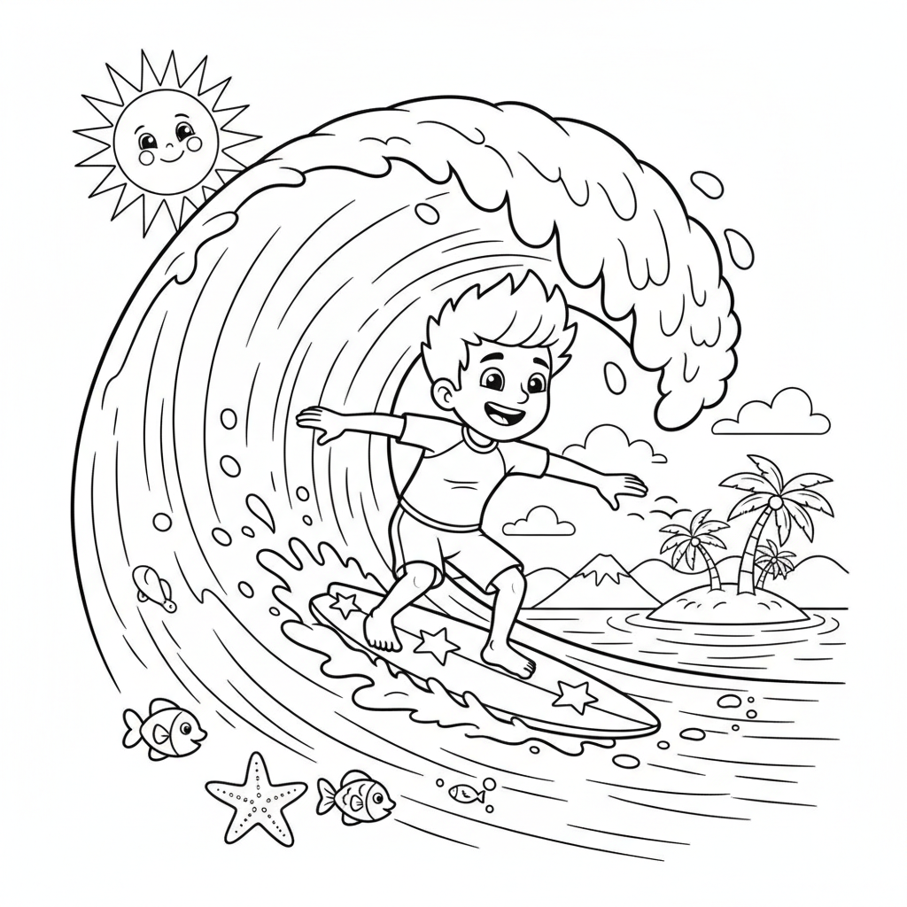 Surfer auf der Welle Ausmalbild