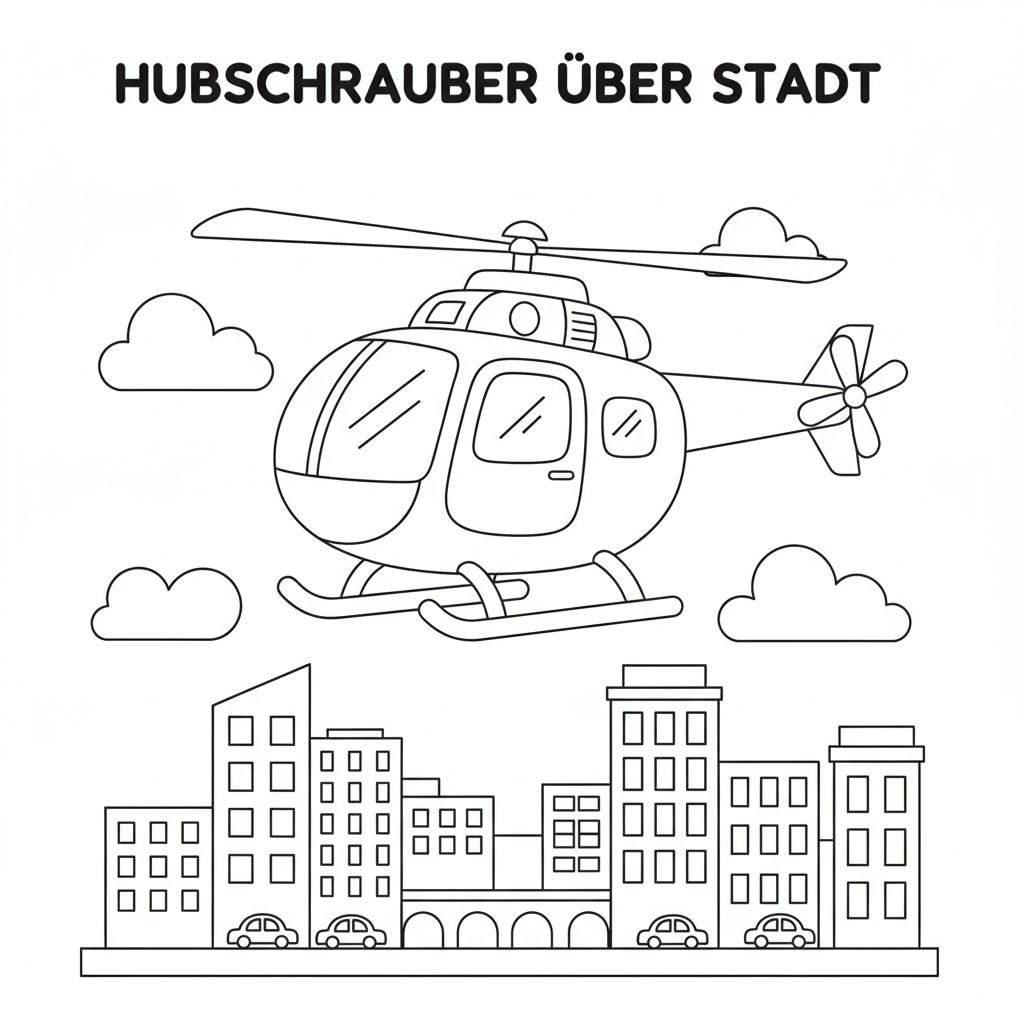 Hubschrauber über Stadt Coloring Page