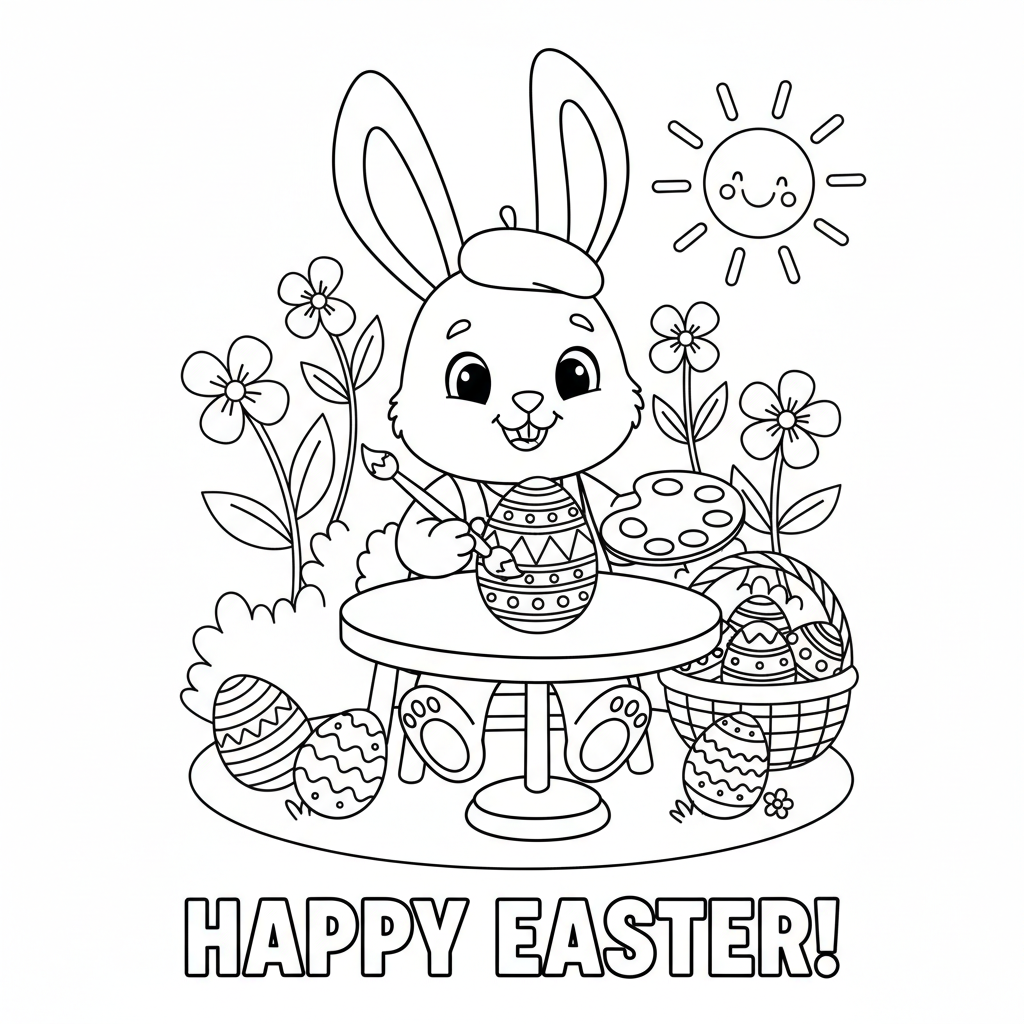 Hase bemalt Osterei Ausmalbild