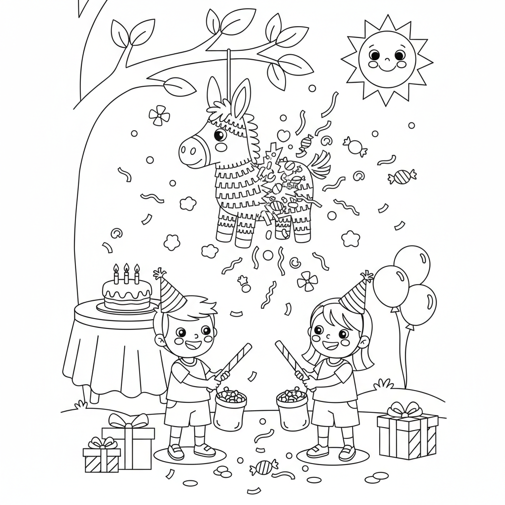 Pinata bei Party Ausmalbild