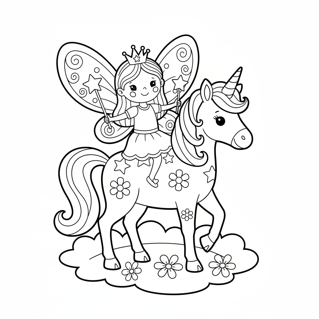 Fee und Einhorn Ausmalbild