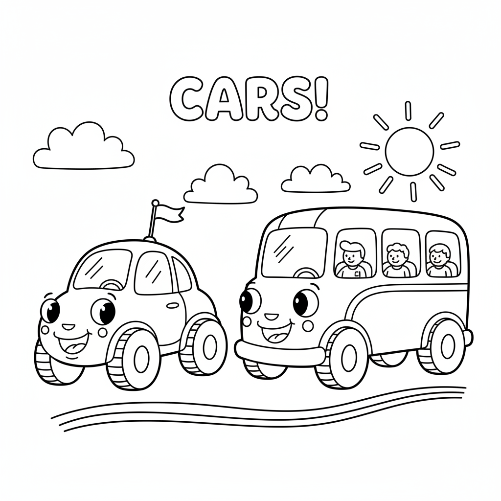 Cute Autos Ausmalbild