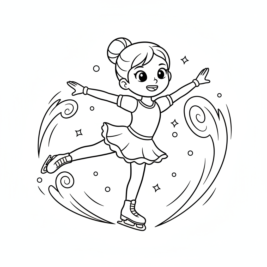 Eislaeufer macht Pirouette Ausmalbild