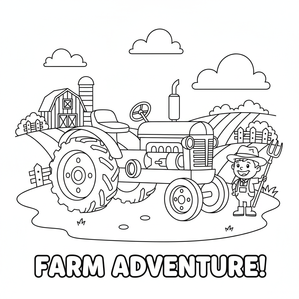 Alter Oldtimer Traktor auf Bauernhof Ausmalbild