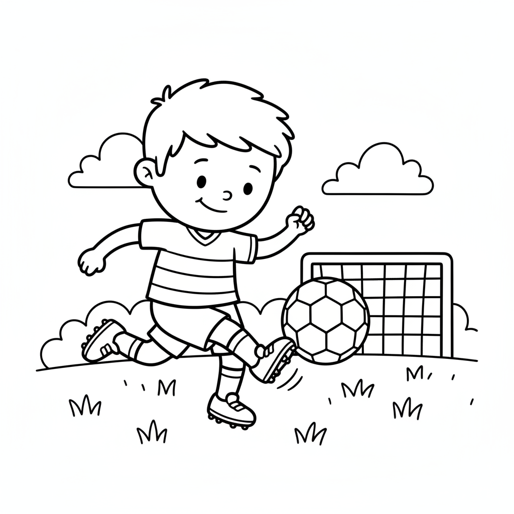 Fußballspieler schießt Ball Ausmalbild