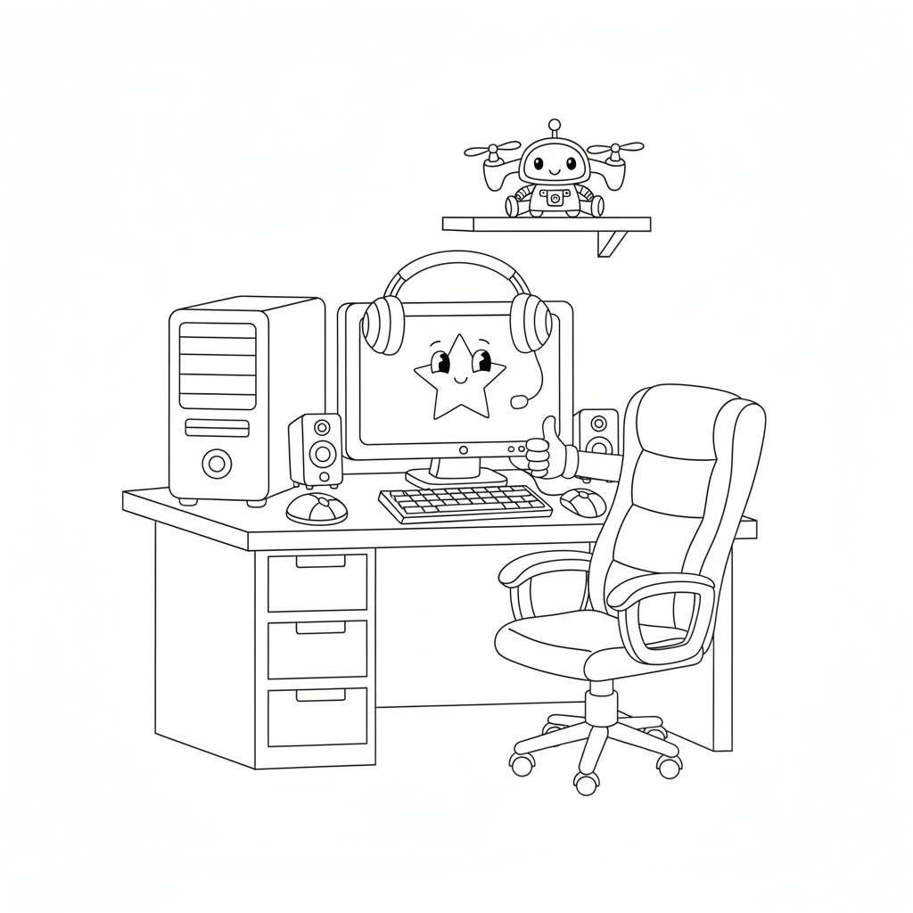 Gaming-Setup Ausmalbild
