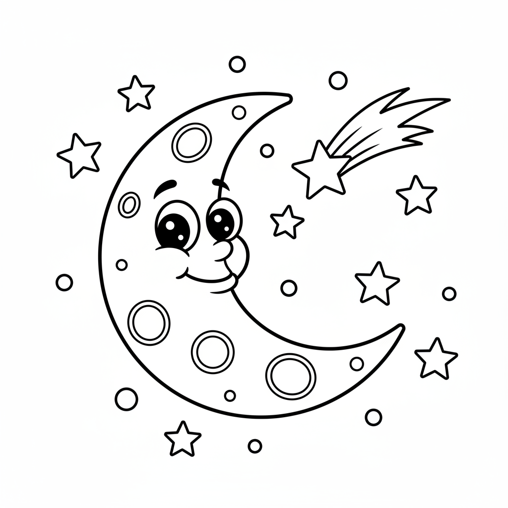 Mond mit Kratern und Sternen Ausmalbild