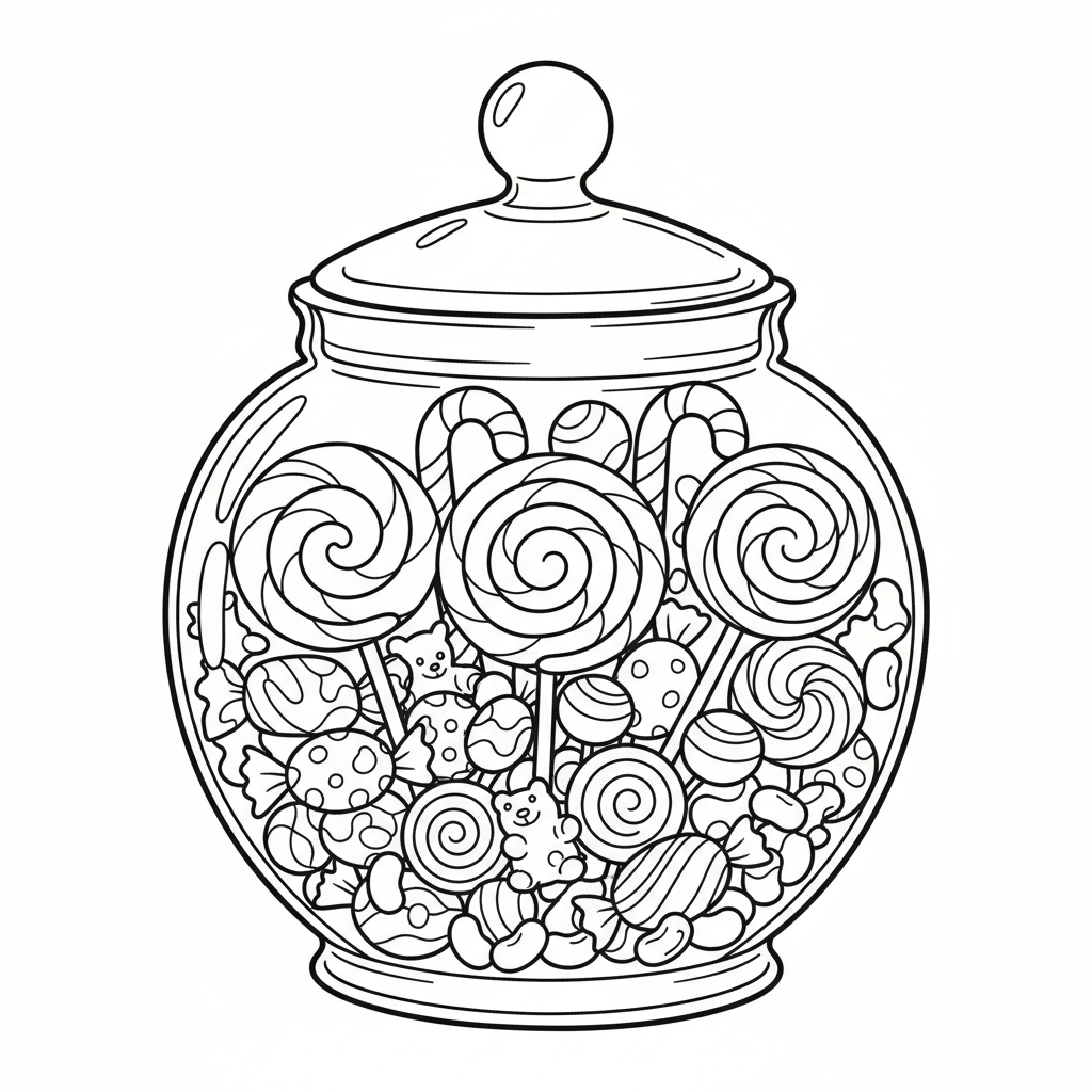 Bonbonglas voller Süßigkeiten Ausmalbild