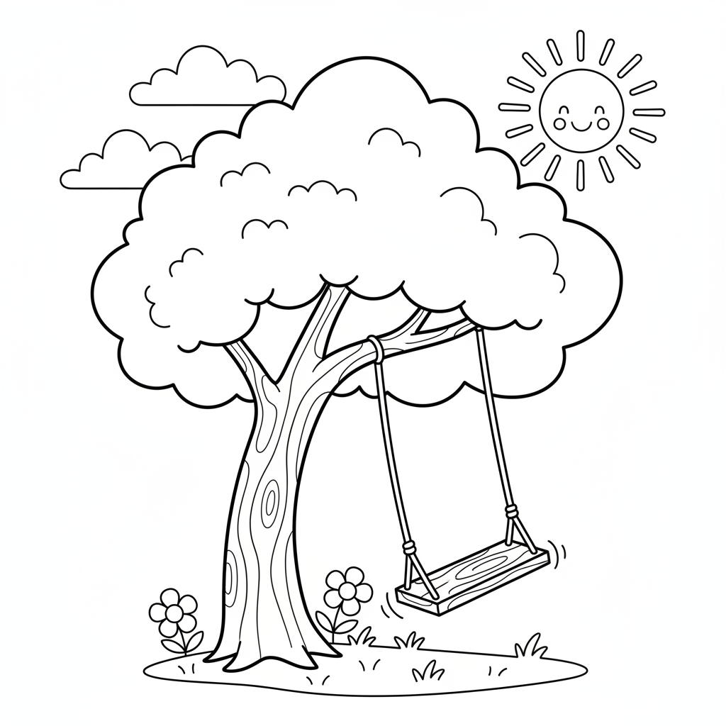 Baum mit Schaukel Ausmalbild