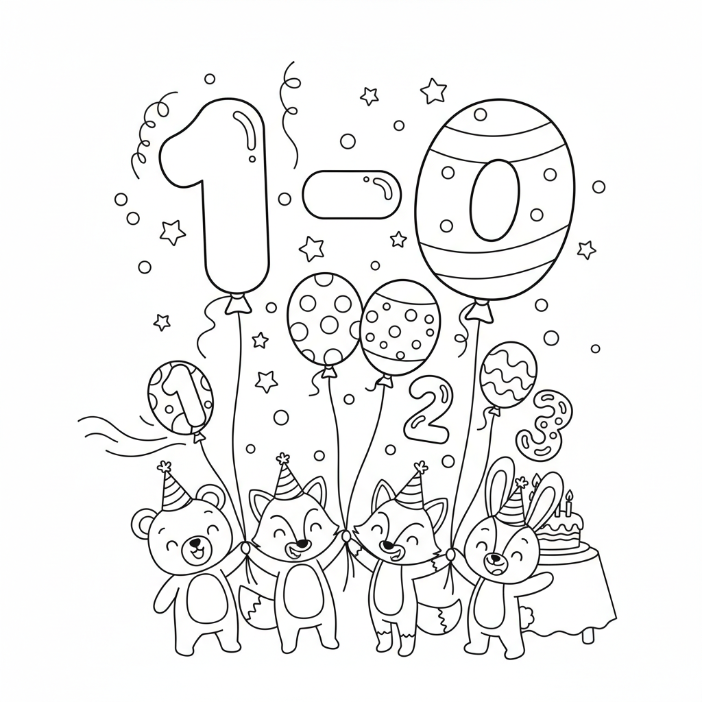 Zahlenballons Party Ausmalbild