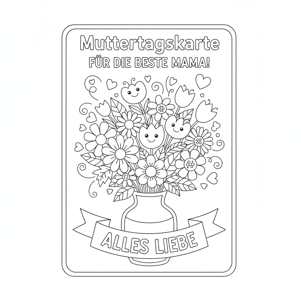 Muttertagskarte mit Blumen Ausmalbild