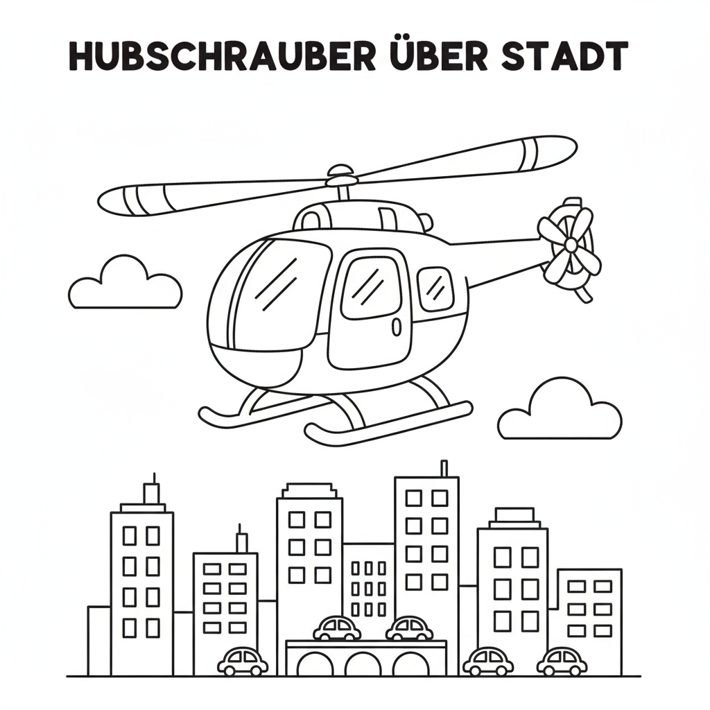 Hubschrauber über Stadt Ausmalbild