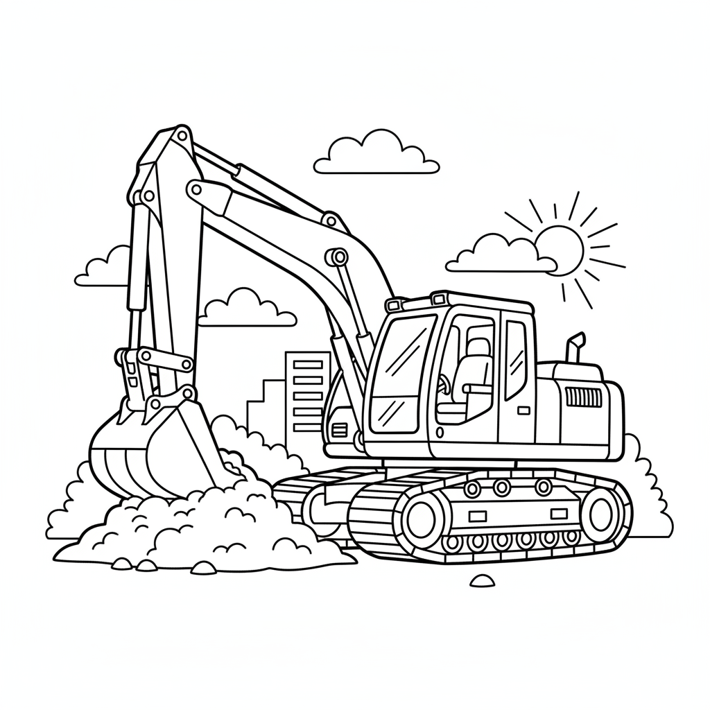 Großer Bagger beim Graben Ausmalbild