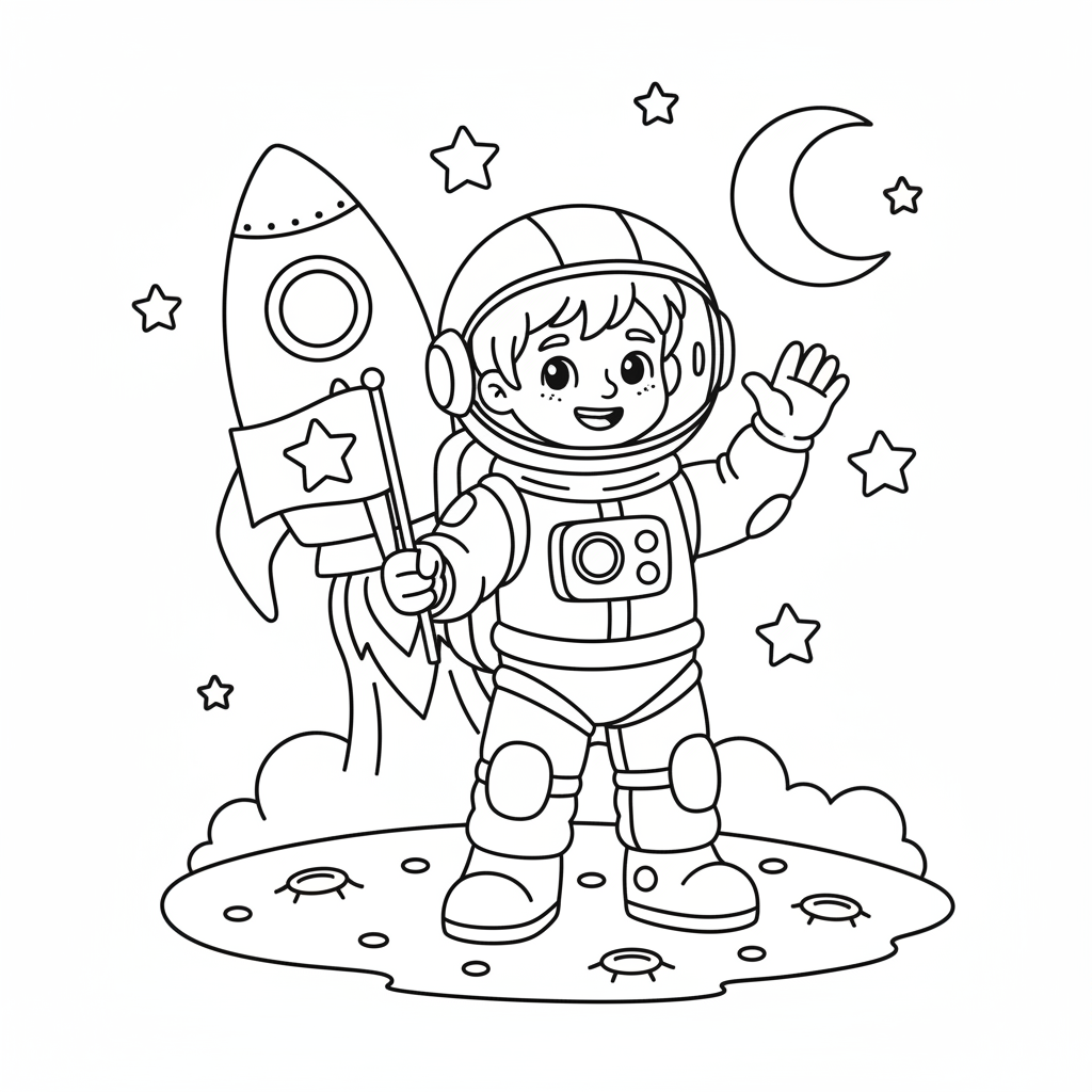Kind als Astronaut im Raumanzug Ausmalbild