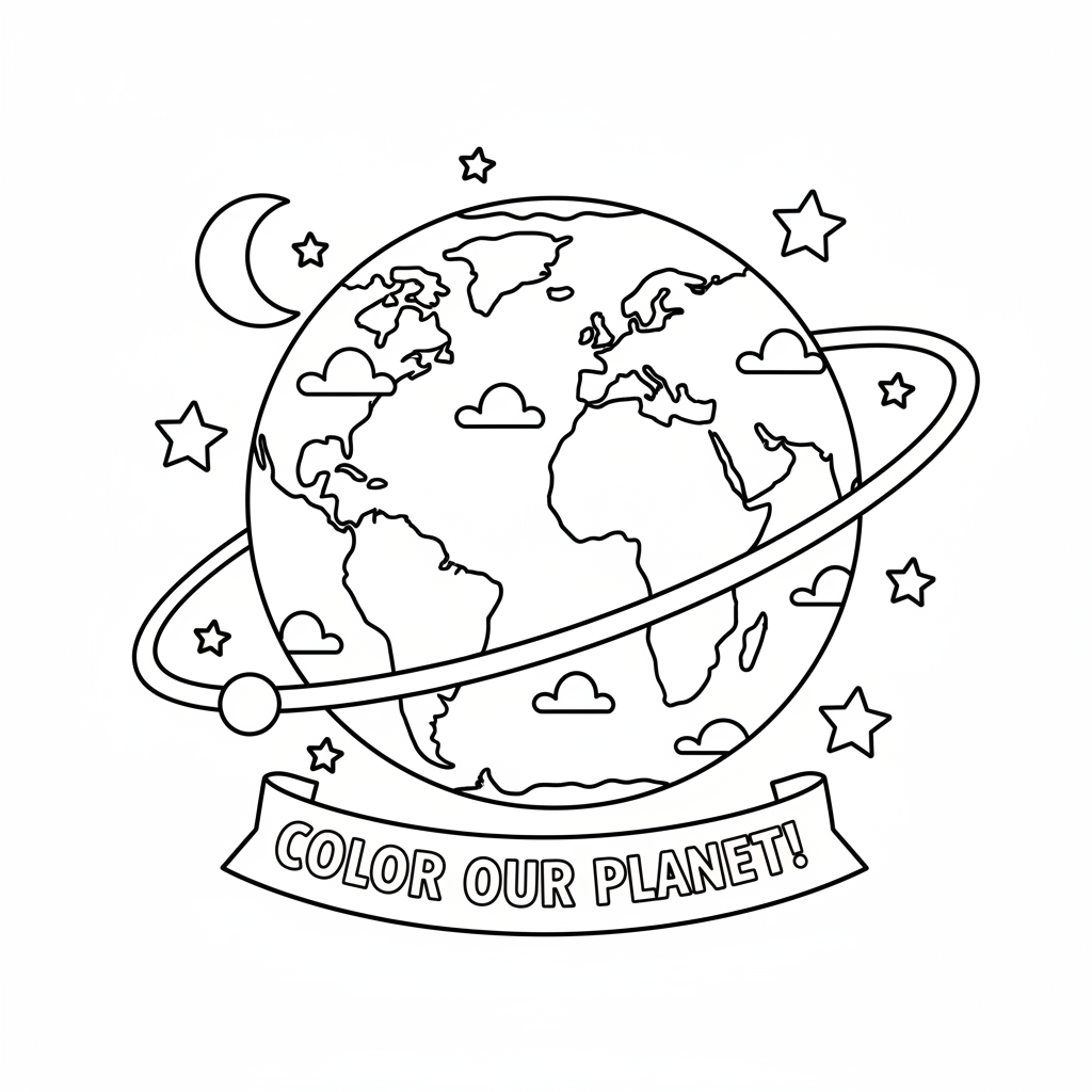 Planet Erde aus dem Weltraum Ausmalbild