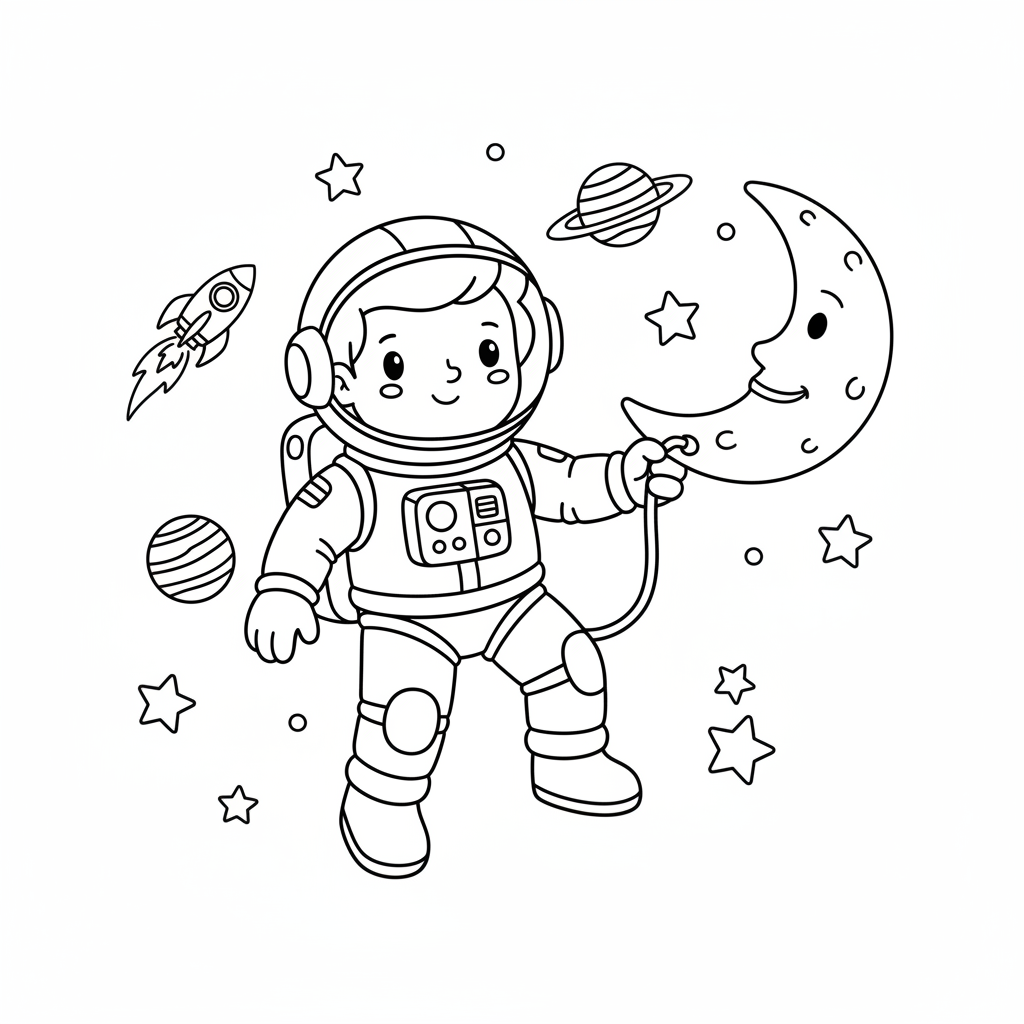Astronaut schwebt im All Ausmalbild