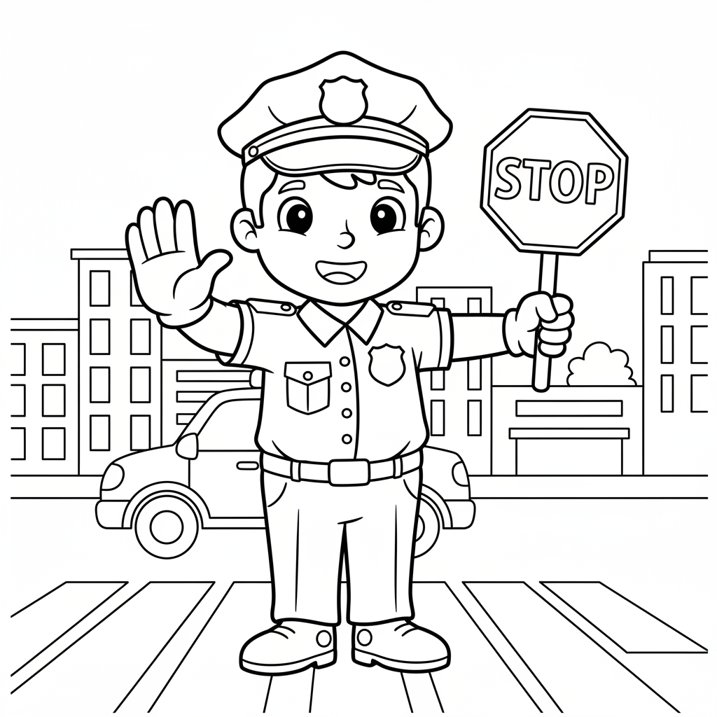 Polizist regelt Verkehr Ausmalbild