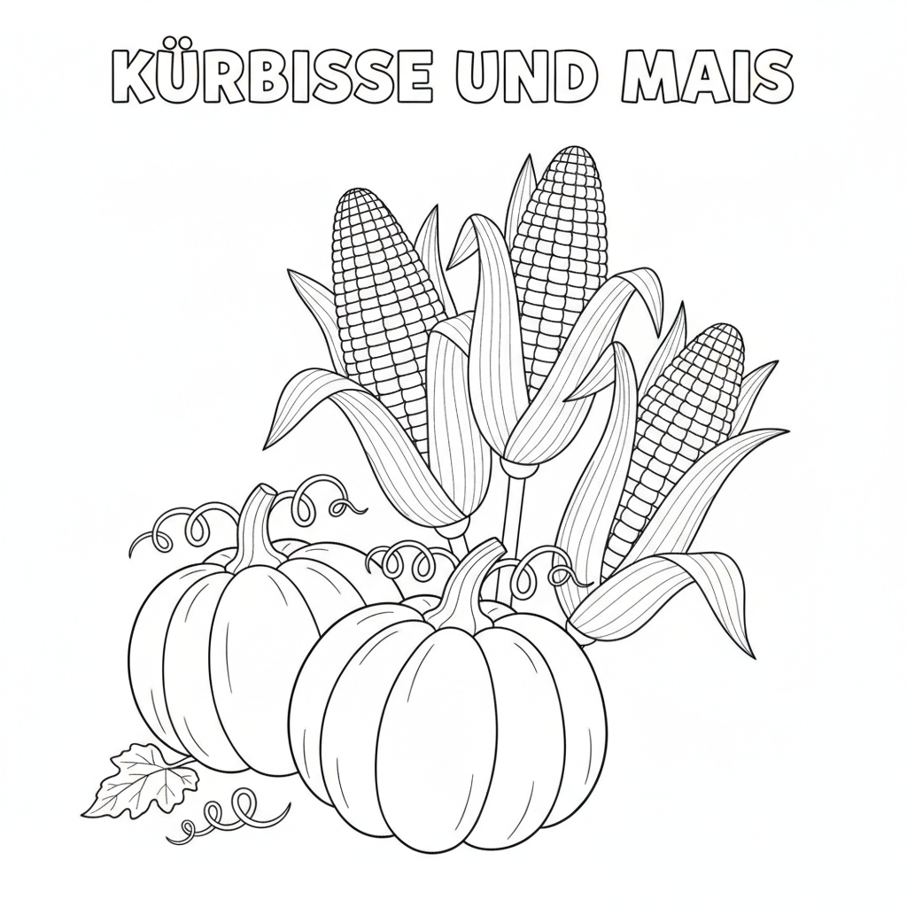 Kürbisse und Mais Ausmalbild