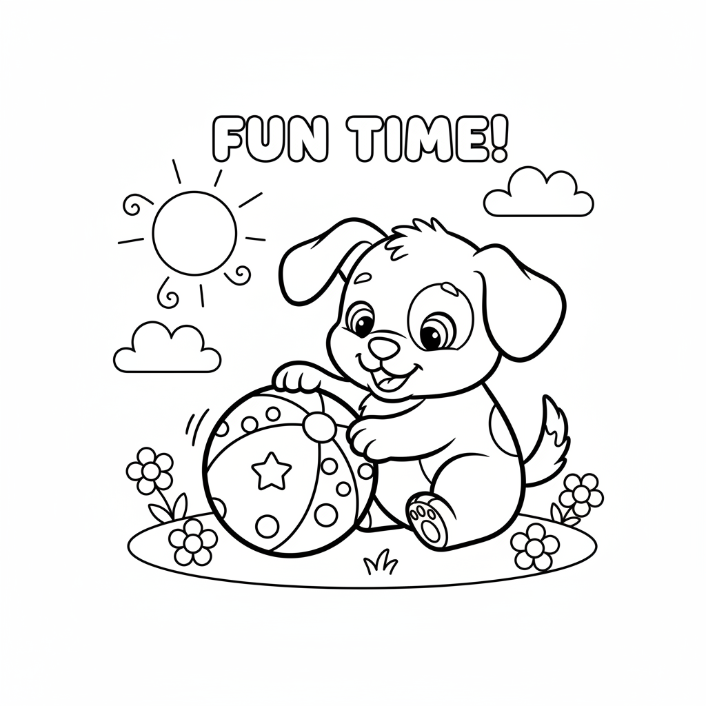 Süßes Hundewelpen mit Ball Ausmalbild