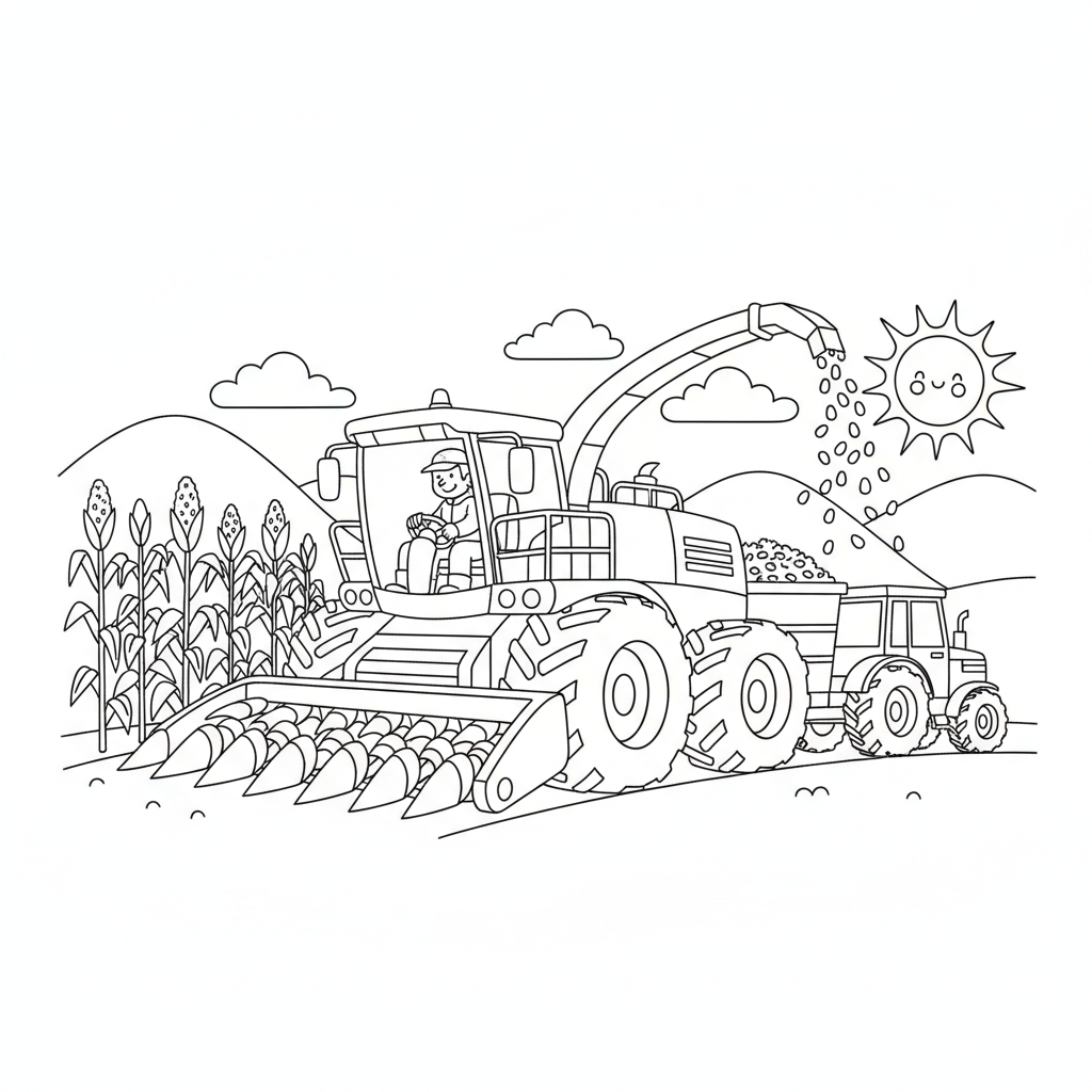 Feldhäcksler häckselt Mais Ausmalbild