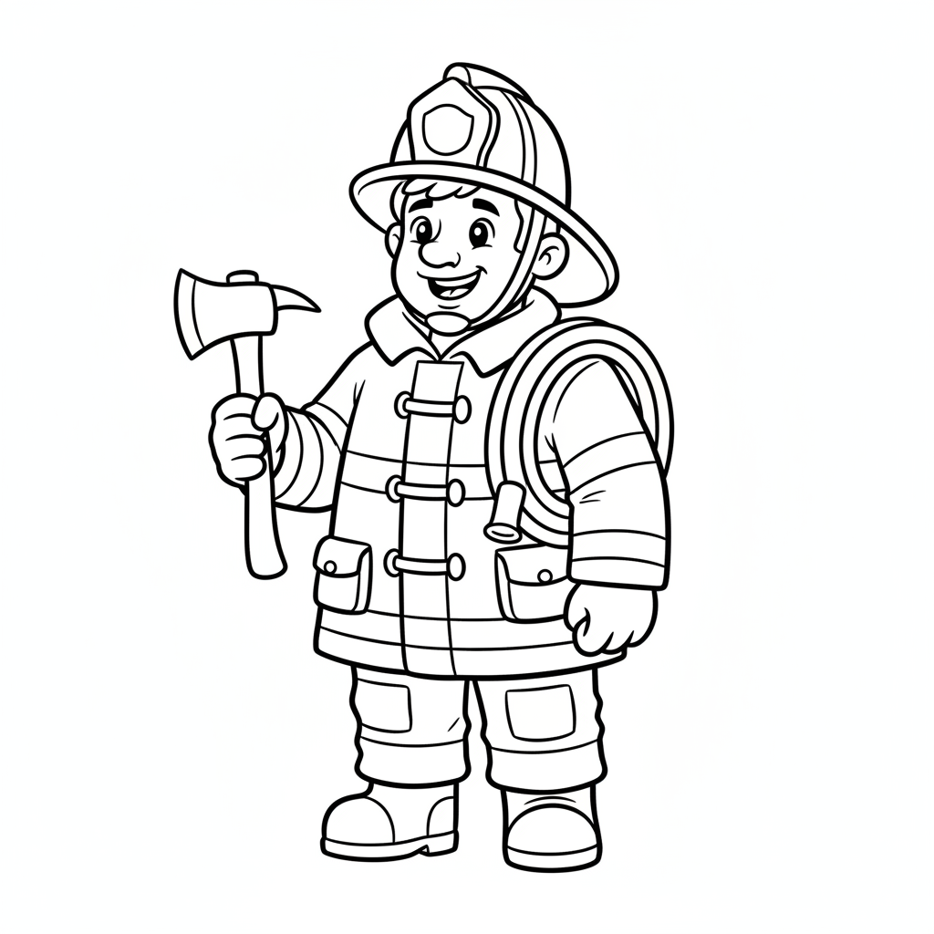 Feuerwehrmann in voller Ausrüstung Ausmalbild