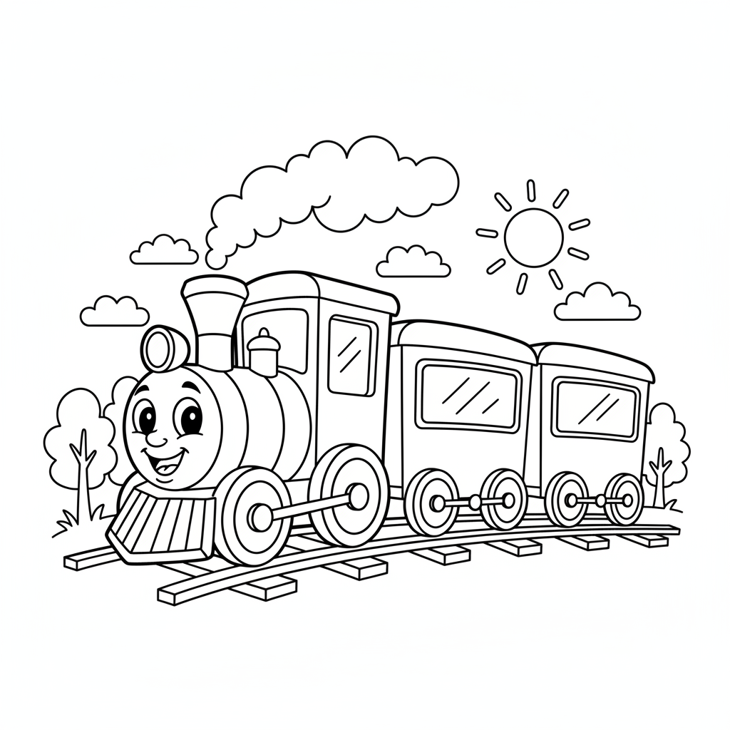 Süße Lok mit Gesicht Ausmalbild