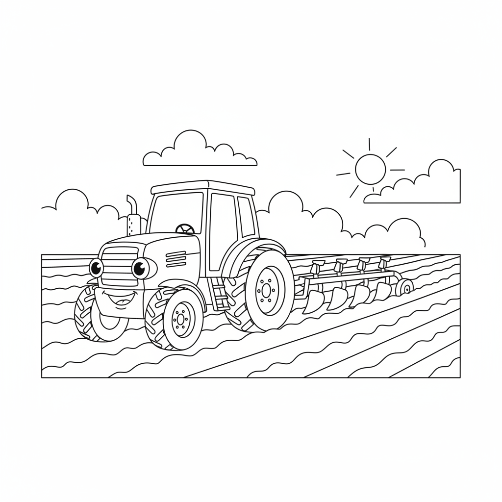 Großer Traktor pflügt Feld Ausmalbild