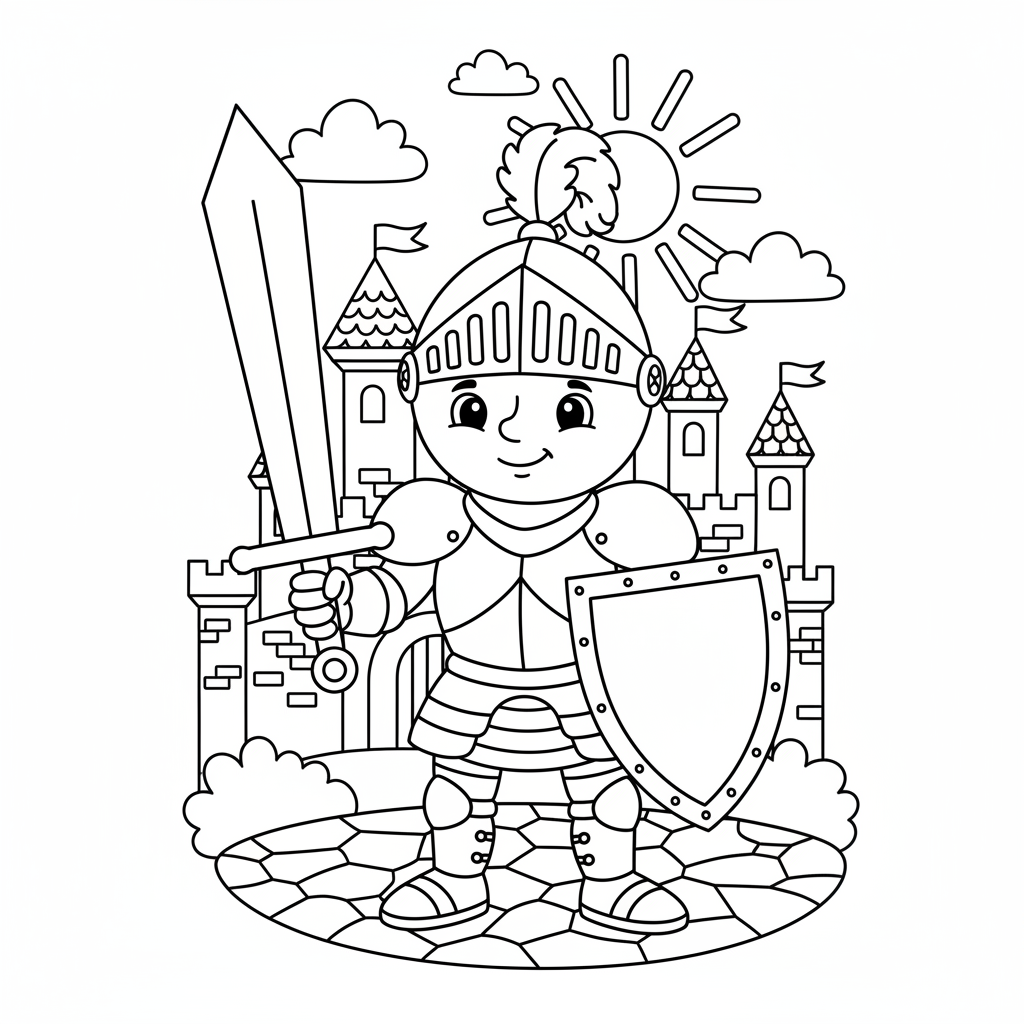 Ritter in Ruestung mit Schwert Ausmalbild