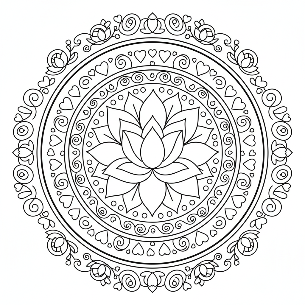 Lotusblüten-Mandala friedlich Ausmalbild