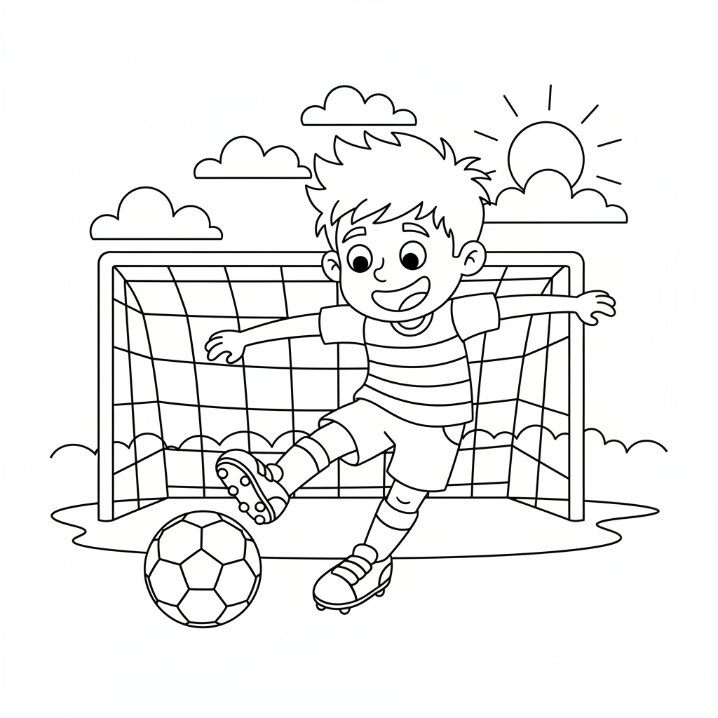 Fussballer schiesst Ball Ausmalbild