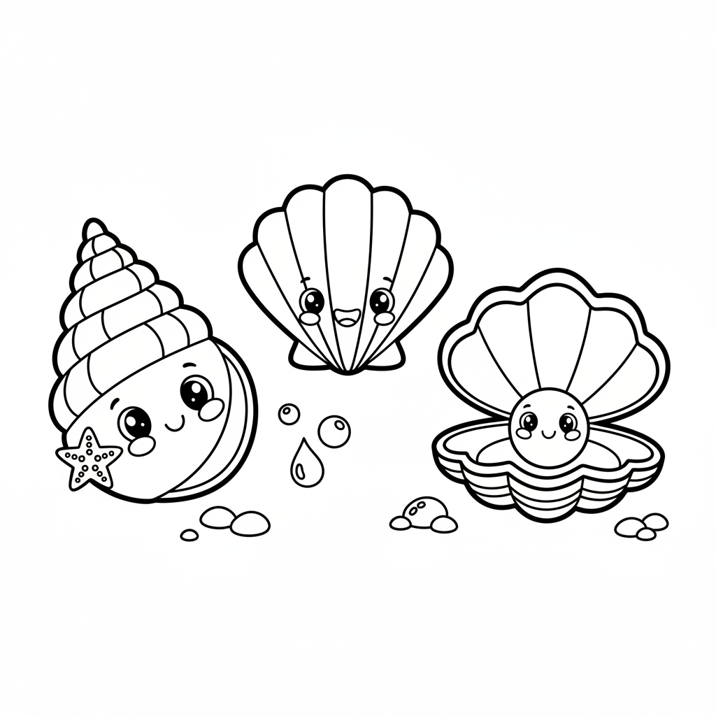 Cute Muscheln Ausmalbild